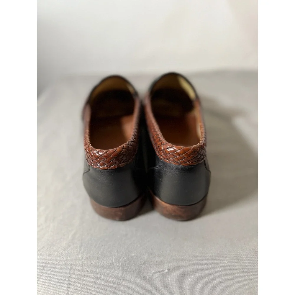 Allen Edmonds Tassel Loafers Black Leather‎ Brown Woven Trim Mens Size 9.5 D